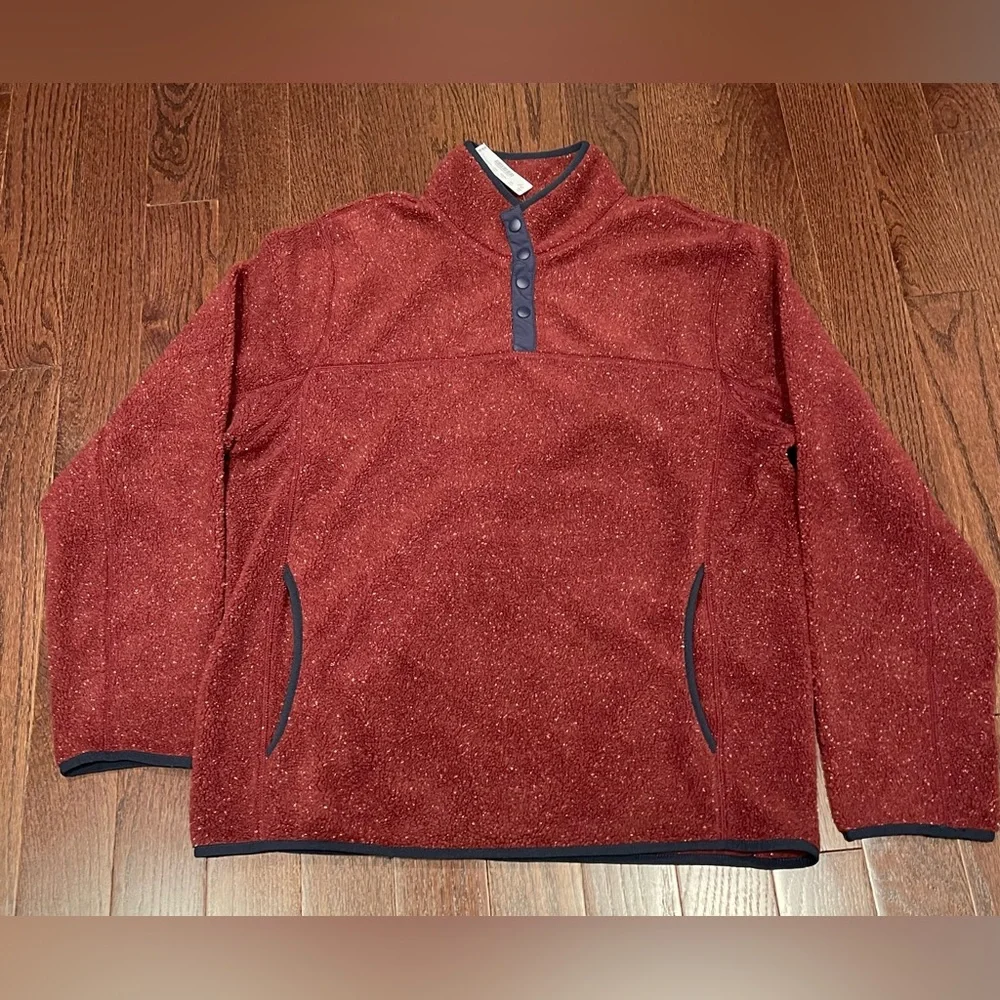 J. Crew Nordic Men’s Large Burgundy 1/4 Neck Snap Button Fleece NEW Size Large